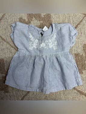 Old Navy Blue and White Striped Embroidered Baby Top 12-18M